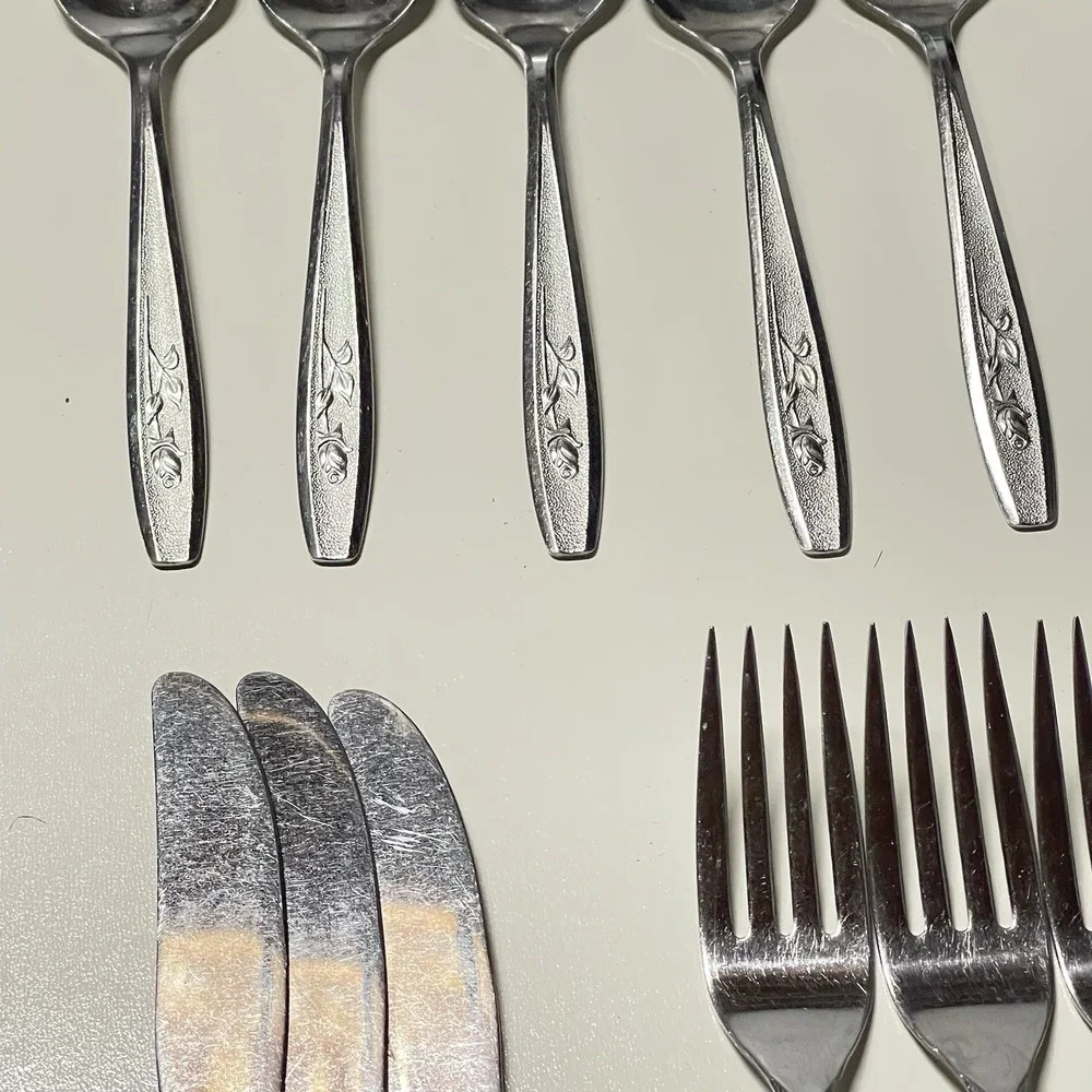 Simeon L & George H‎ Rogers Flatware Set Rose Floral Stainless Silver 26pc Good